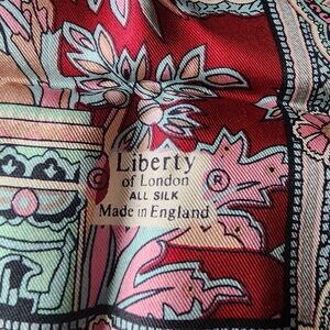 Liberty of London Silk Scarf with Red and Pink Floral Design Vintage